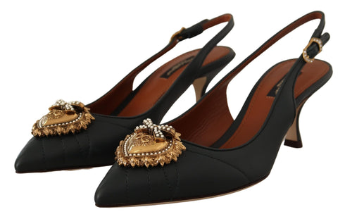 Dolce & Gabbana Green Leather DEVOTION Slingbacks Heels Shoes